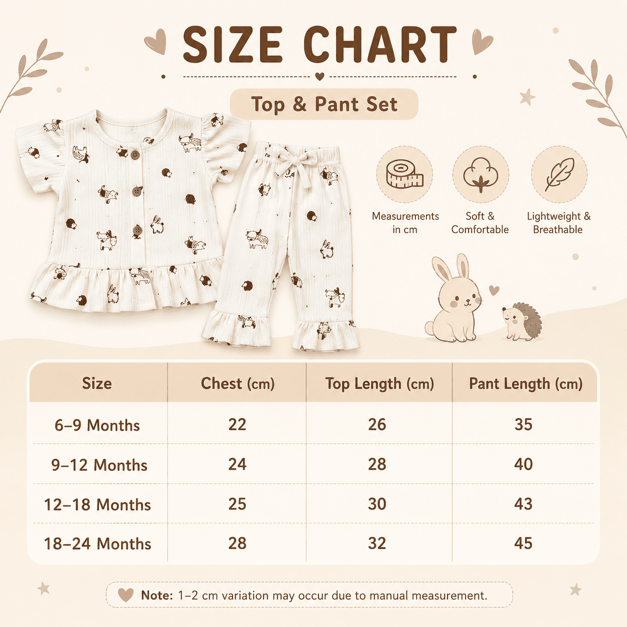 Peplum Top with Pant Set - Forest Friends