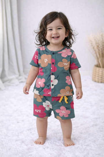Button Shorts Set - Flower