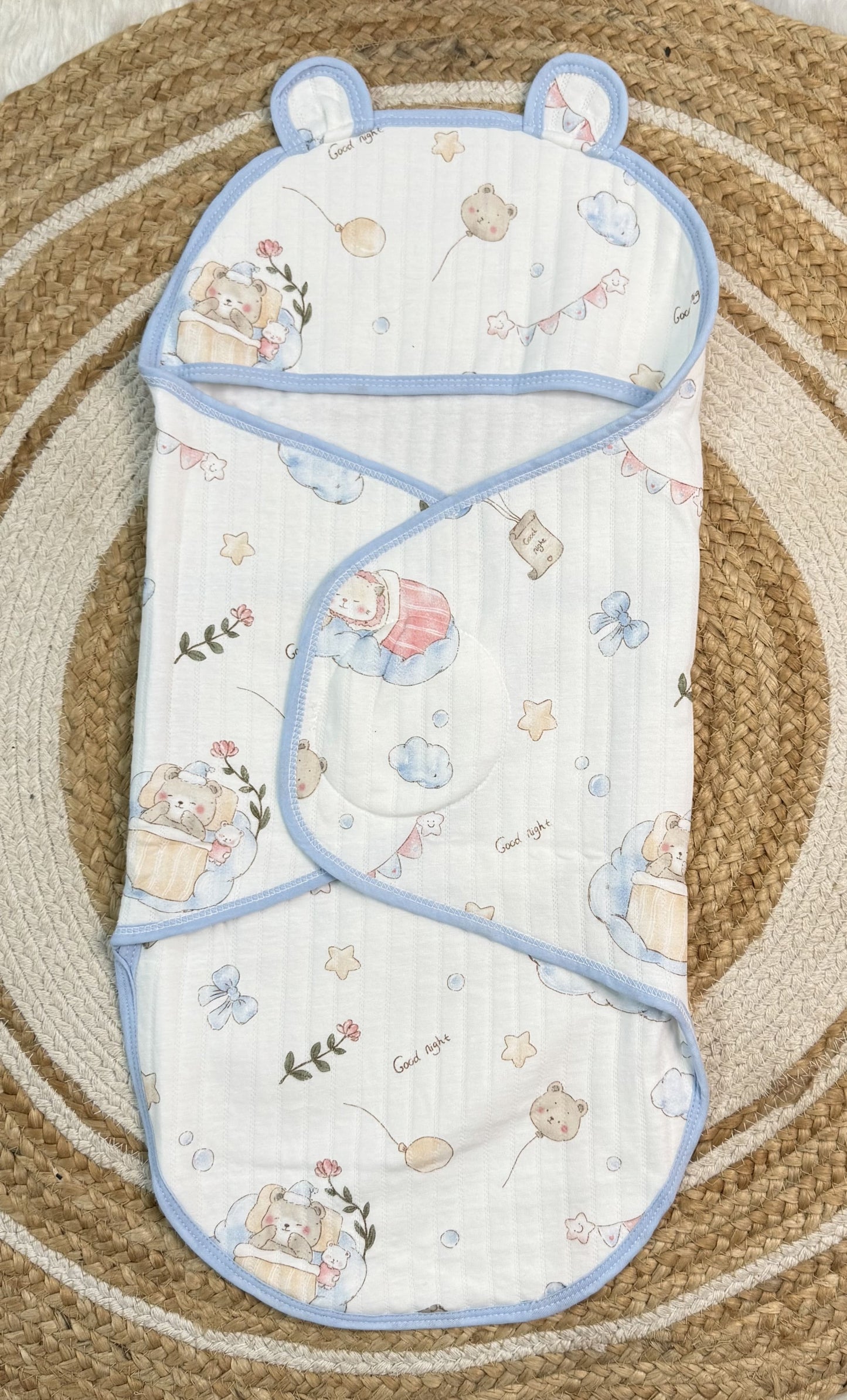 Velcro Swaddle - Blue Border
