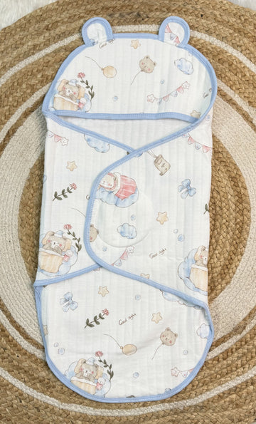 Velcro Swaddle - Blue Border