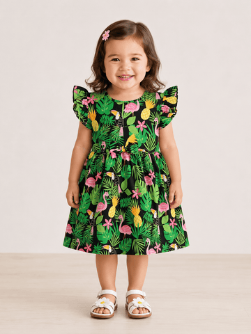 Frill Sleeve Frock - Green Leaf