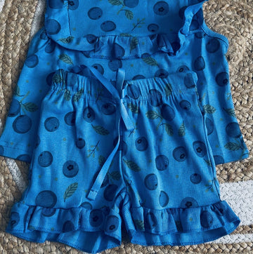 Sleeveless Frill Shorts Set - Blue