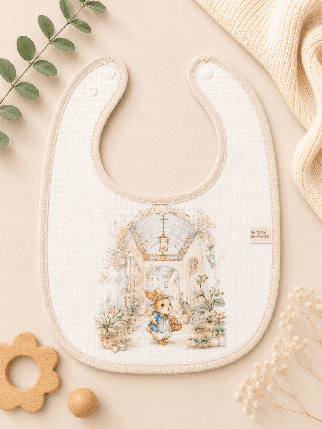 Muslin Bib - Vintage Garden Bunny