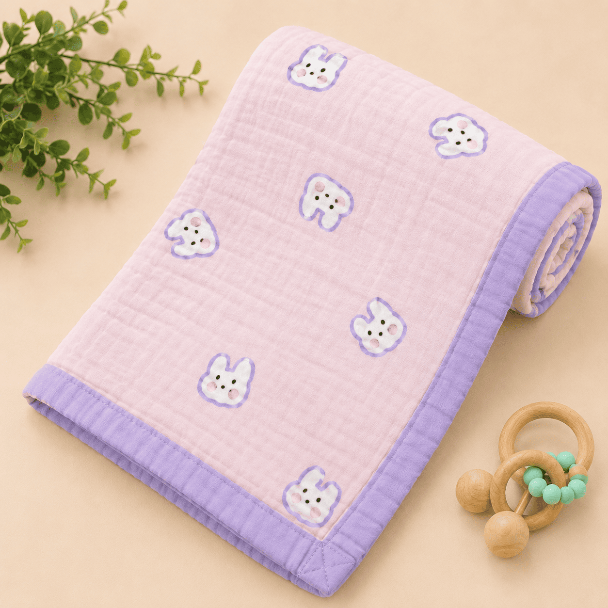 Muslin Receiving Blanket -     Lavender Bunny