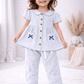 Muslin Girls Co-ords Set - Blue Stripes Half hand