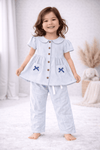 Muslin Girls Co-ords Set - Blue Stripes Half hand
