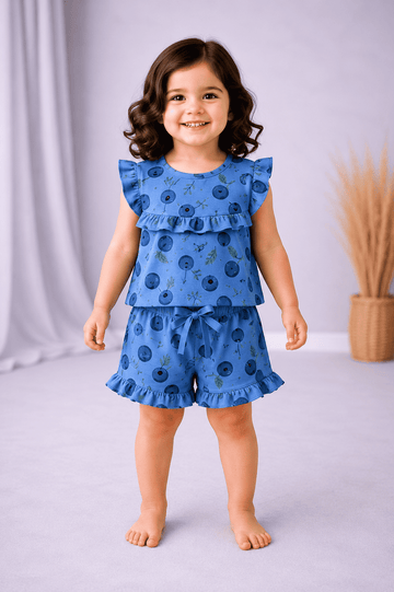 Sleeveless Frill Shorts Set - Blue