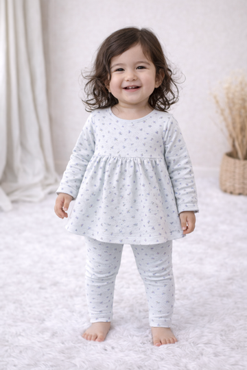 Frock with Legging Co-ord Set Infant - Pastel Blue Flower