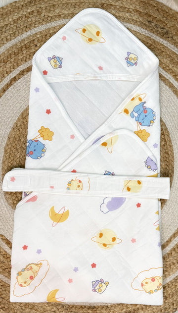 4-Layer Hooded Towel - Dino Space Print