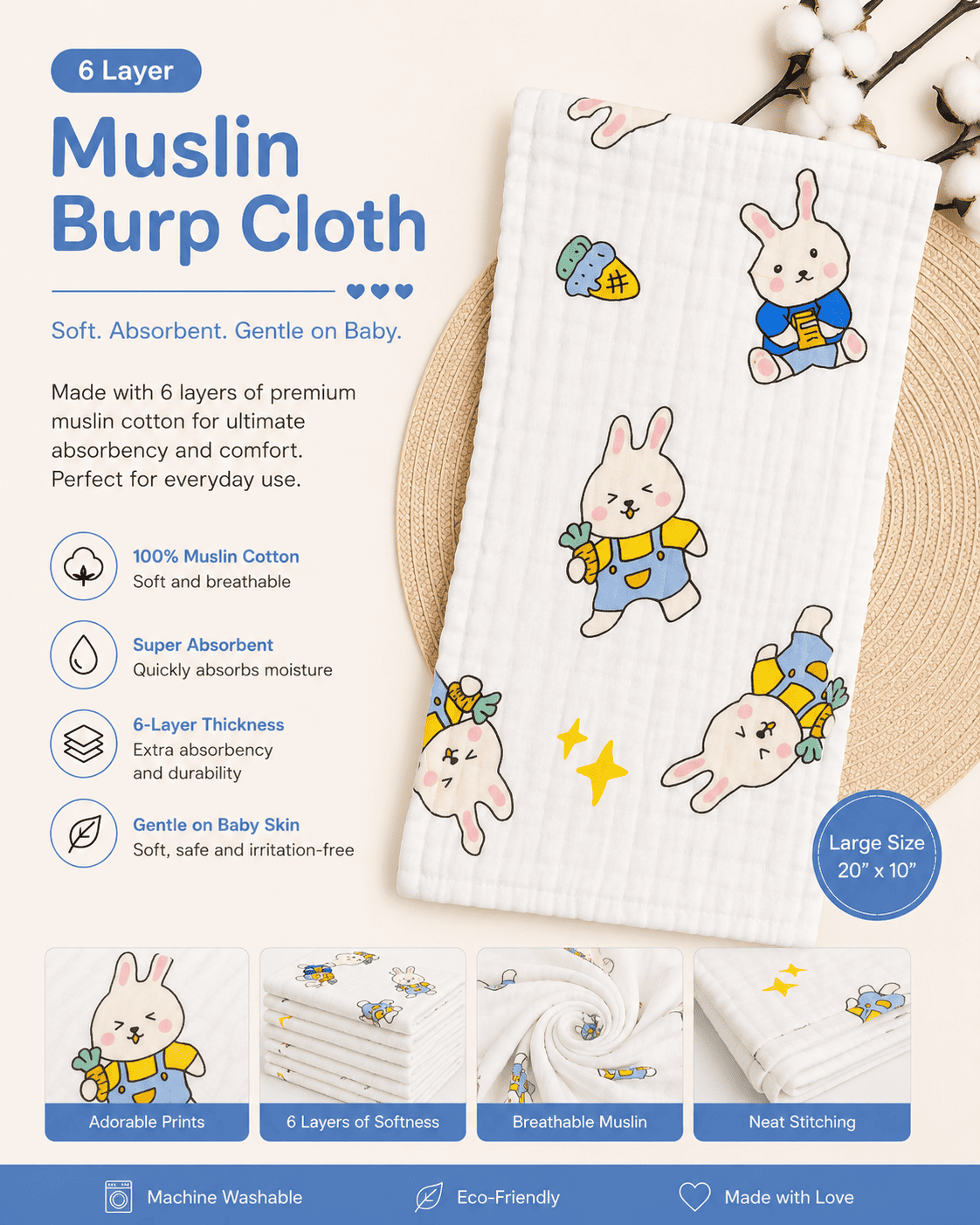 6 Layer Muslin Burp Cloth