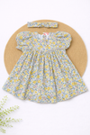 Muslin Frock with Headband- Yellow Flower