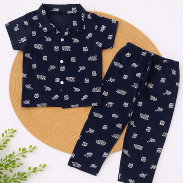 Half Sleeve Kids Night Suit - Black