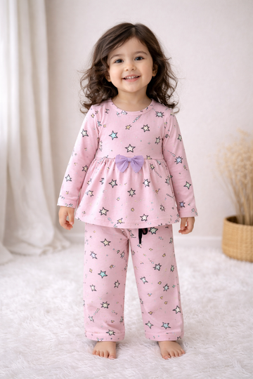 Frock with Pant Set for Kids - Lavender with Pink