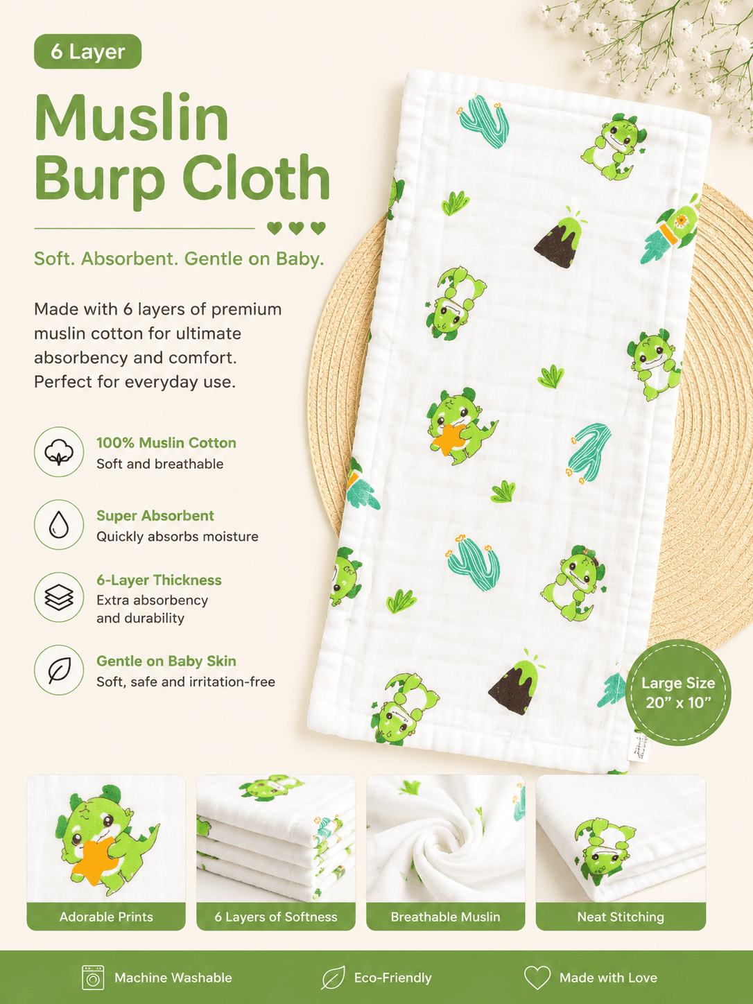 6 Layer Muslin Burp Cloth