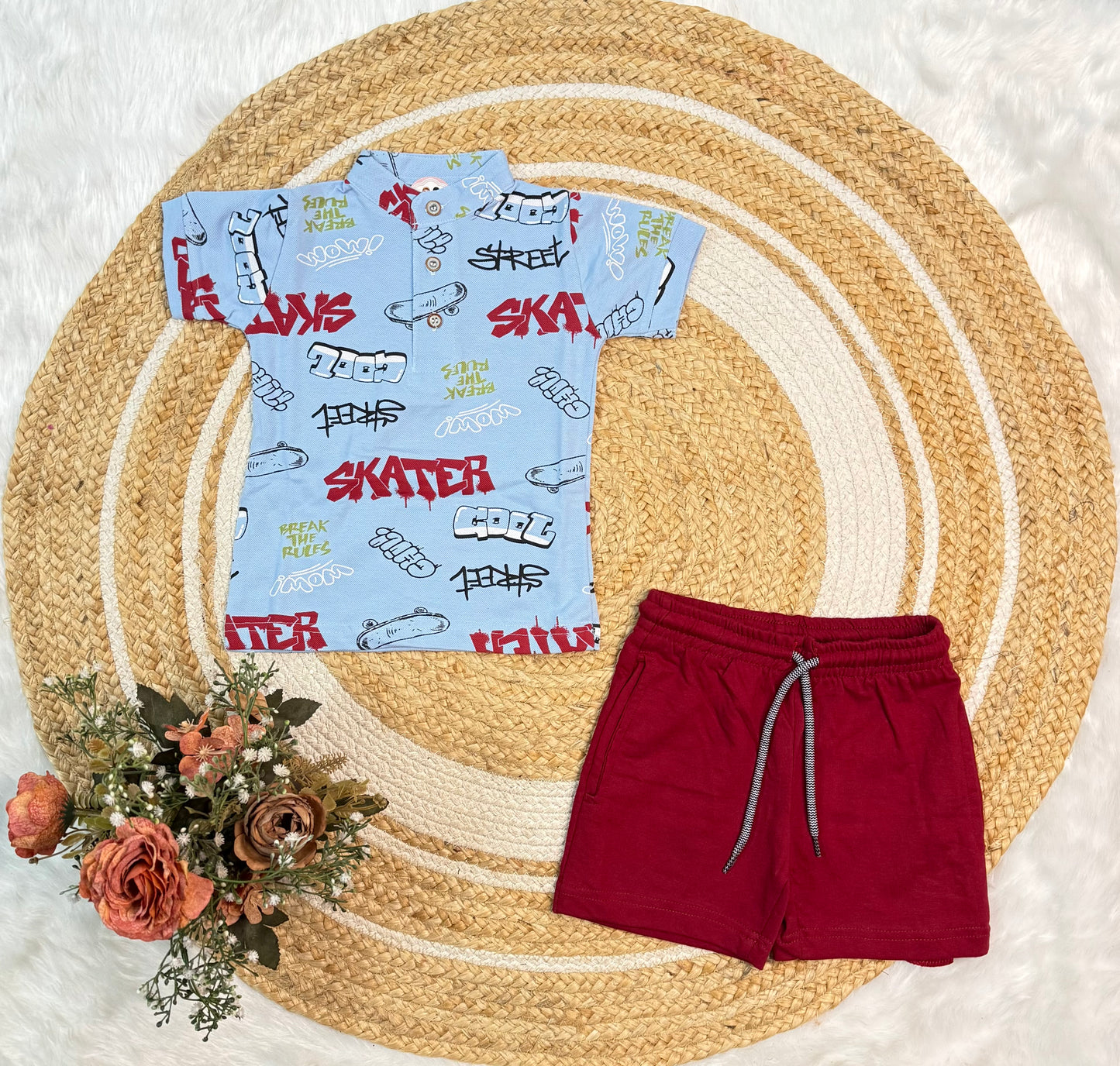 Boys Chinese Collar T-Shirt & Trouser Set