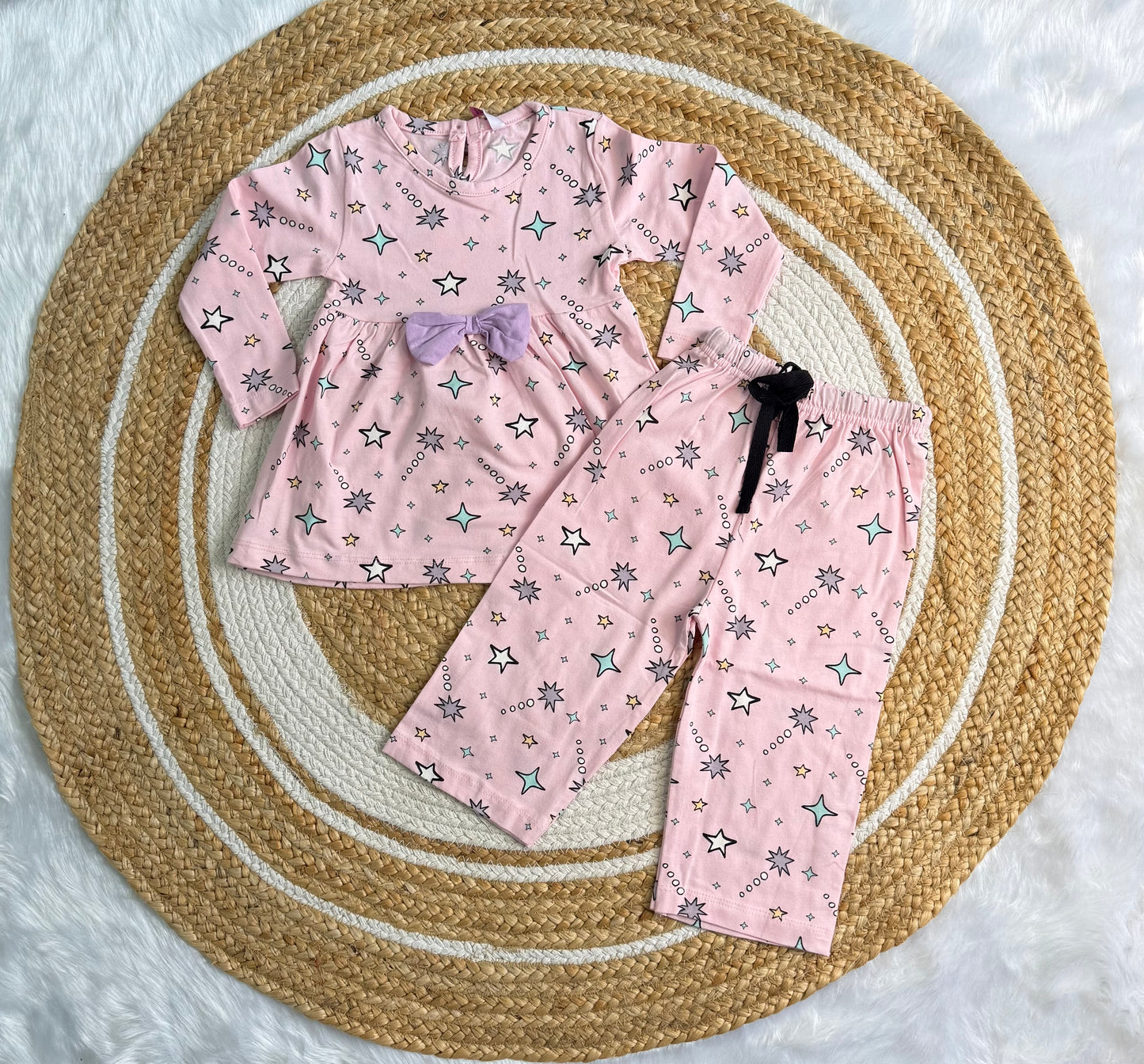 Frock with Pant Set for Kids - Lavender with Pink