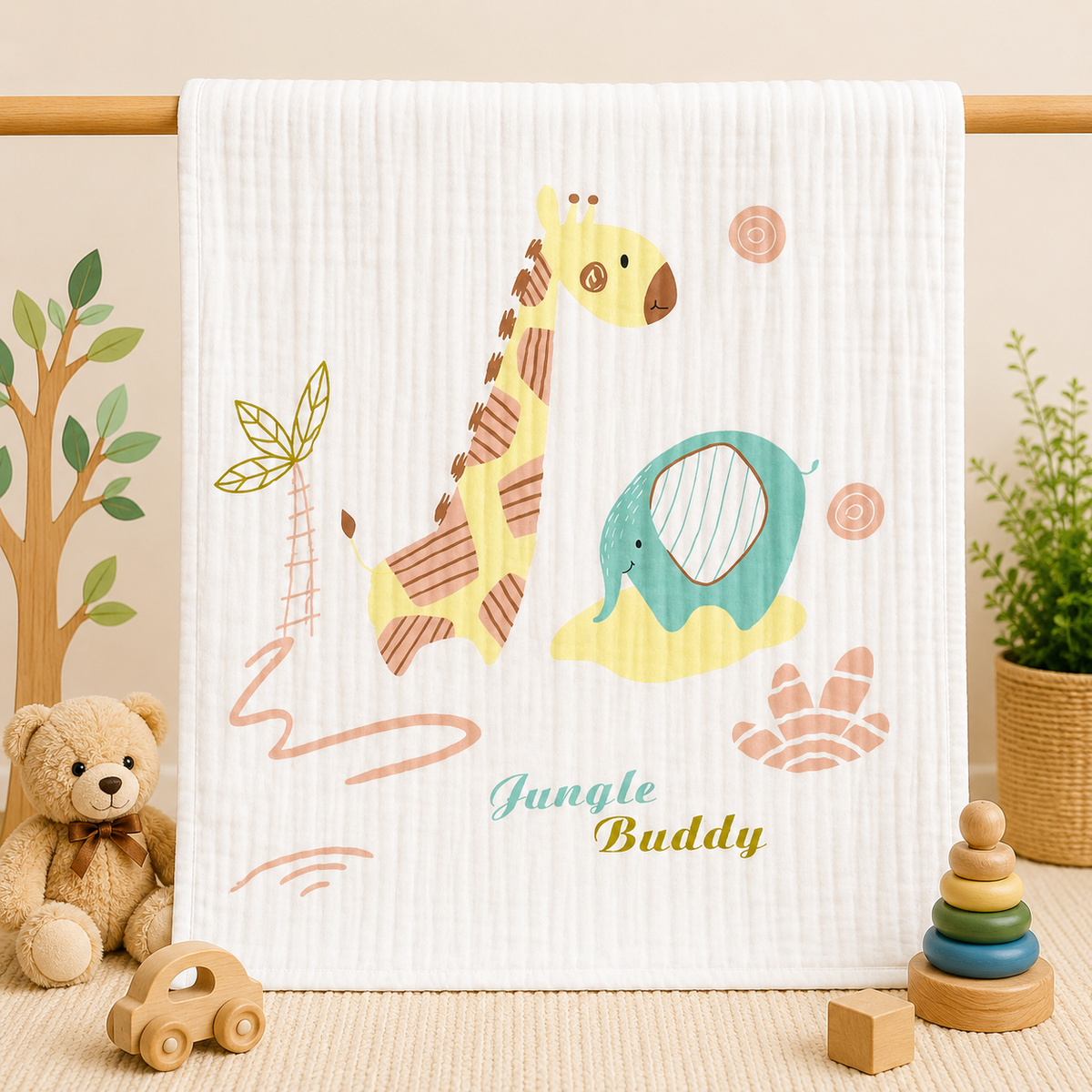 Muslin Receiving Blanket - White Giraffe Print