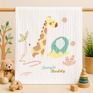 Muslin Receiving Blanket - White Giraffe Print