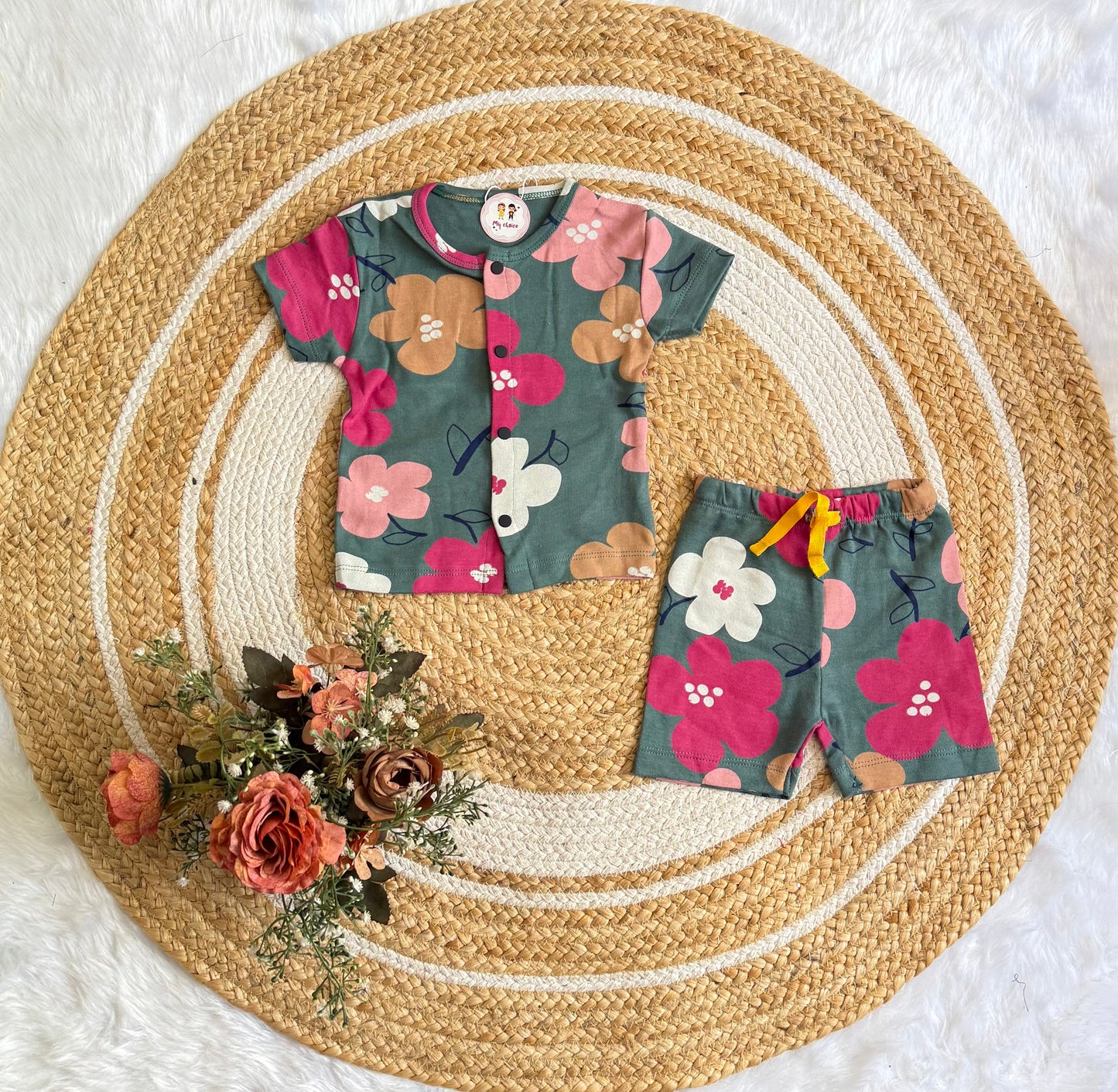 Button Shorts Set - Flower