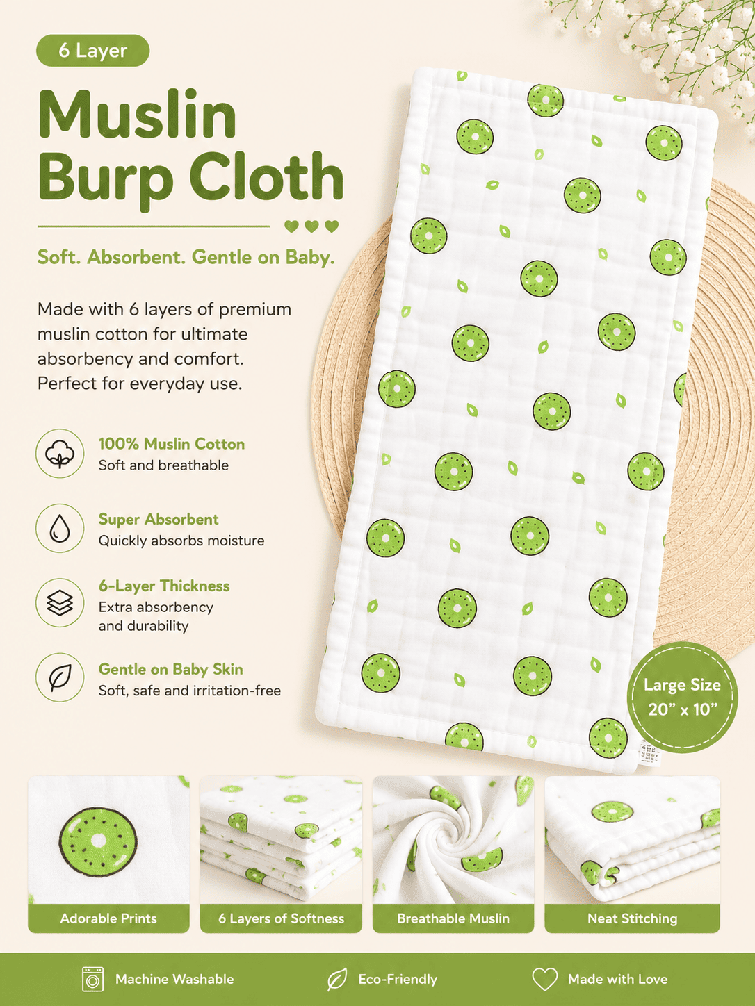 6 Layer Muslin Burp Cloth