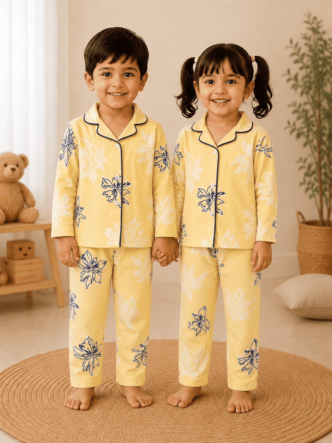 Premium Full Sleeve Night Suit - Yellow Flower