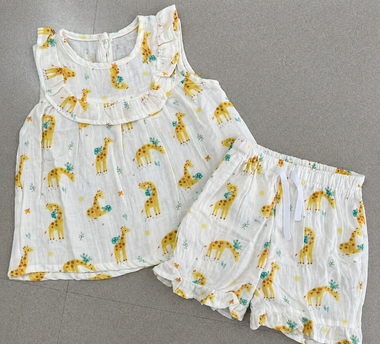 Premium Muslin Sleeveless Frill Top & Shorts Set