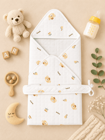 4-Layer Hooded Towel - Cute Teddy Bear Print