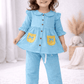 Muslin Girls Co-ords Set - Blue With Yellow Half hand