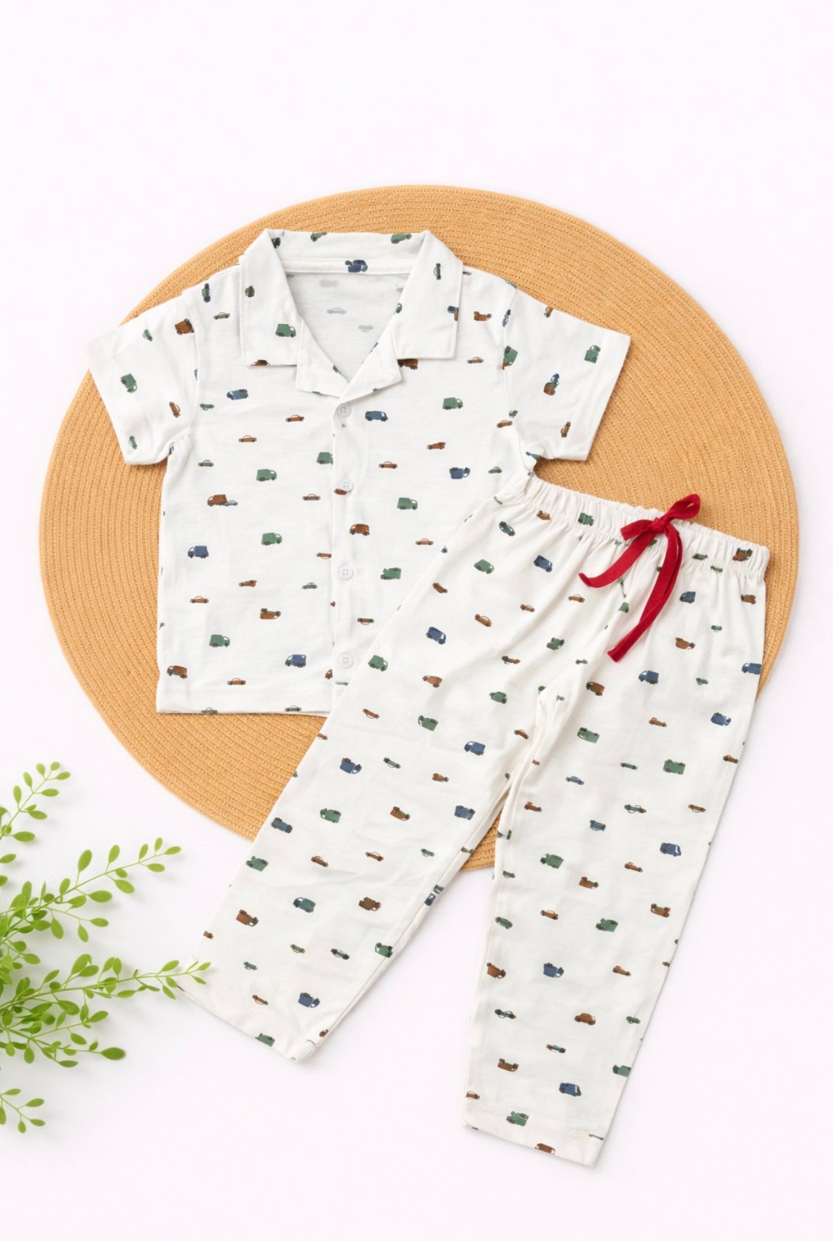 Half Sleeve Kids Night Suit - White Car