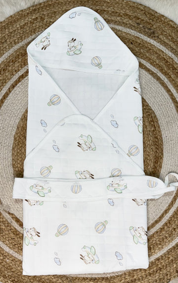4-Layer Hooded Towel - Flying Puppy Print