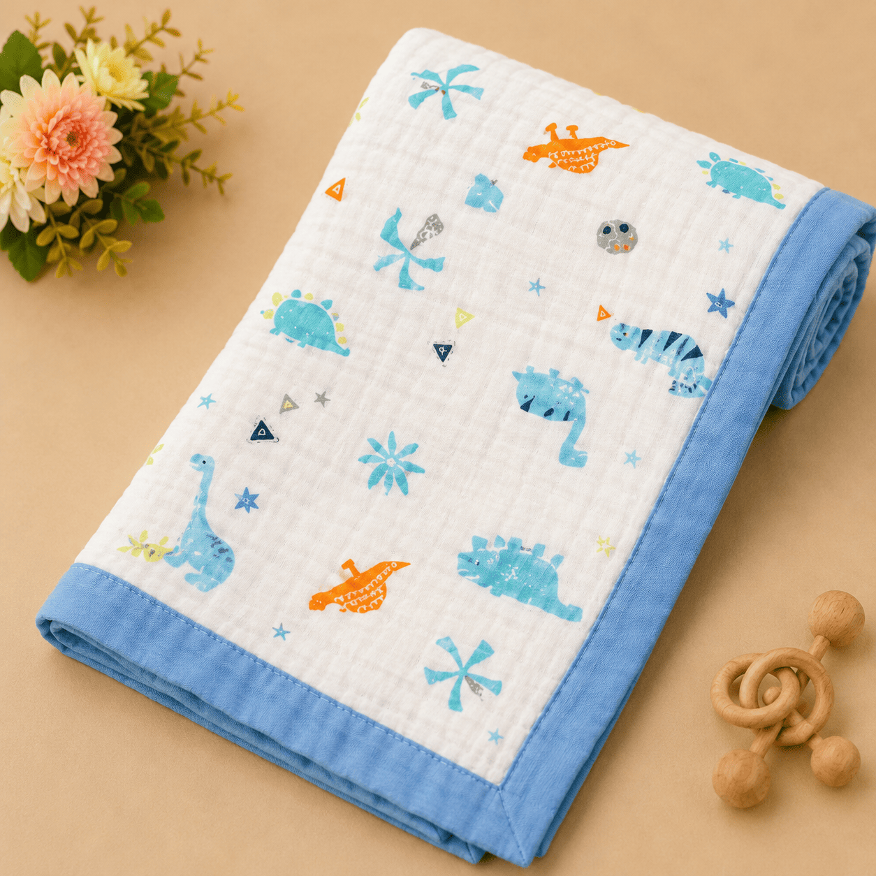 Muslin Receiving Blanket - Small Dinosaur