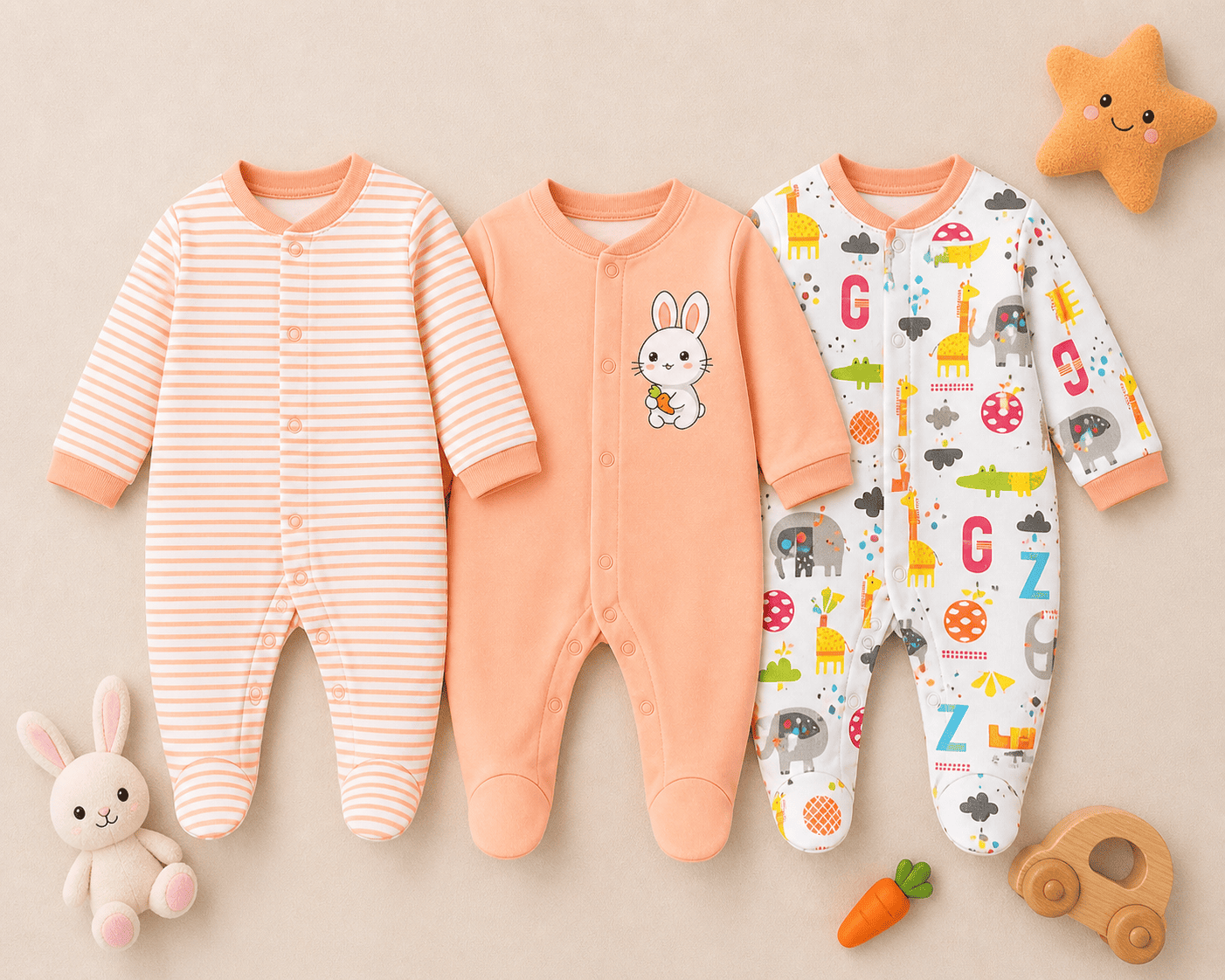 3 Piece Romper Set Soft Cotton - Orange