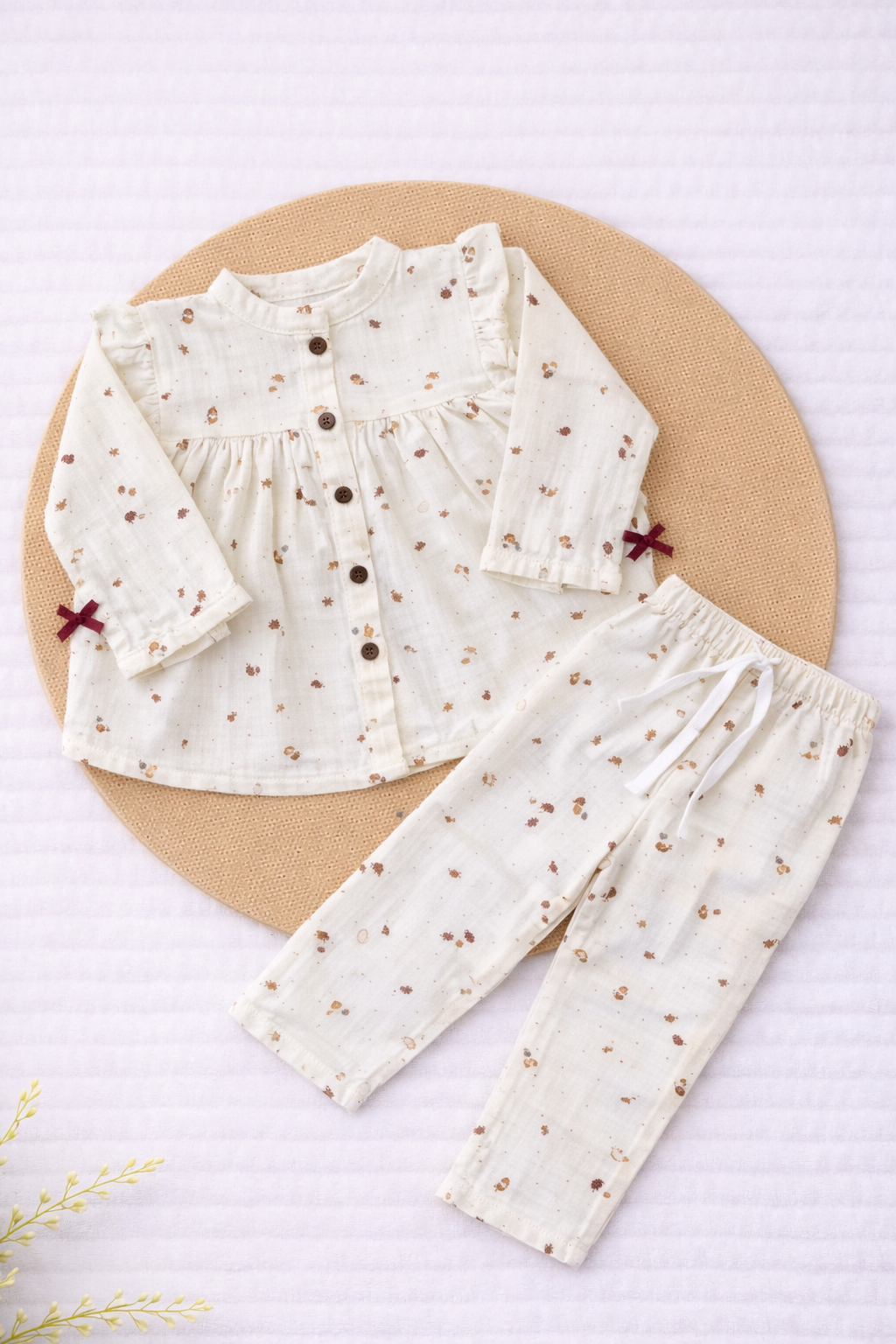 Muslin Girls Co-ords Set - Small Leaf