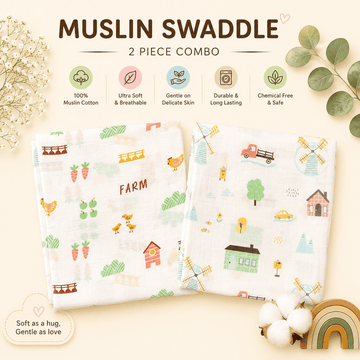 Muslin Swaddle – Combo Pack of 2 (Farm+Village)