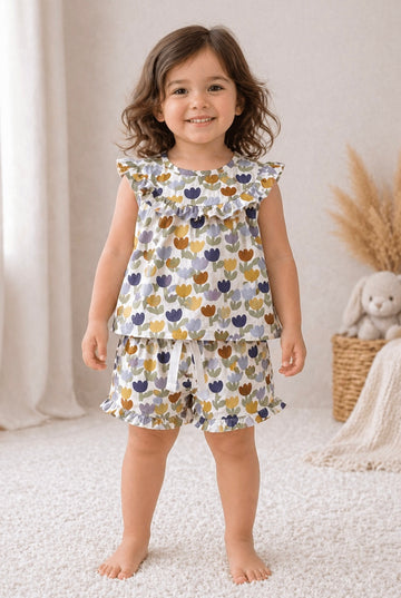 Premium Muslin Sleeveless Frill Top & Shorts Set