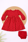 Girls Cotton Frock-Red