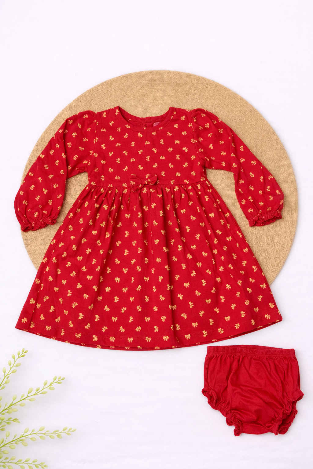 Girls Cotton Frock-Red