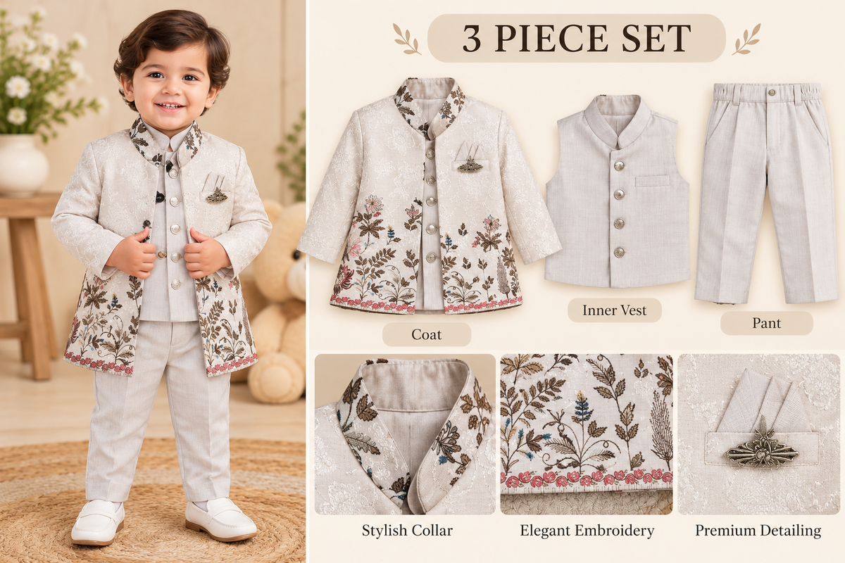 Premium Embroidered 3-Piece Coat Suit Set