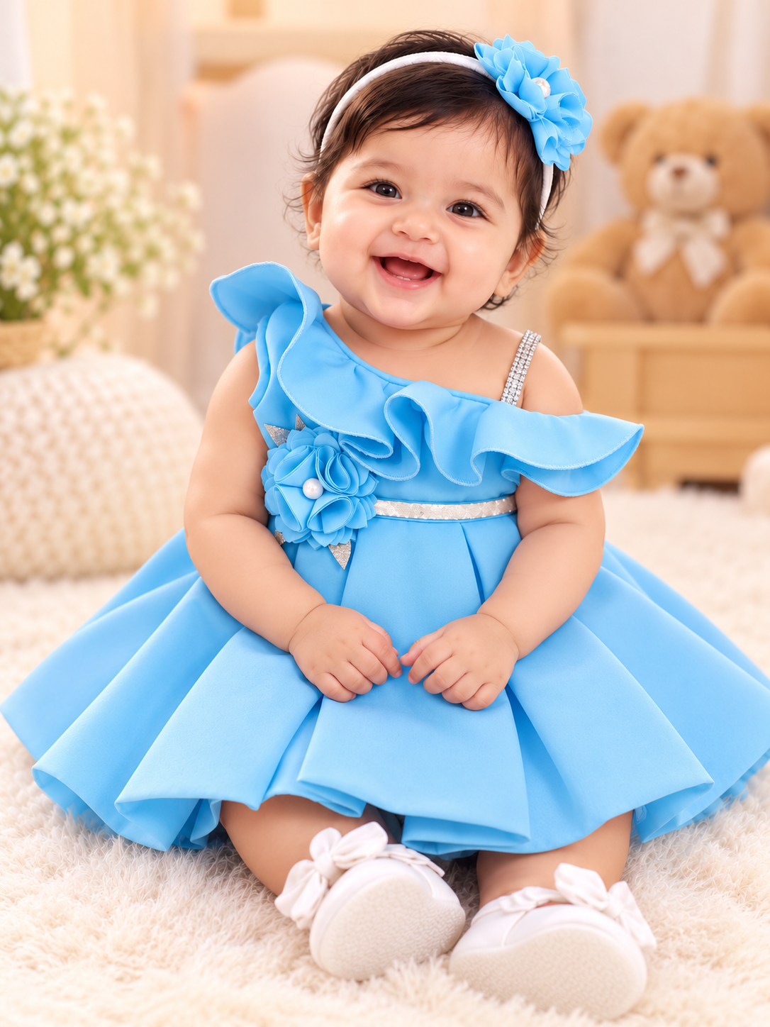 Premium Scuba Frock with Flair - Blue (Baby)