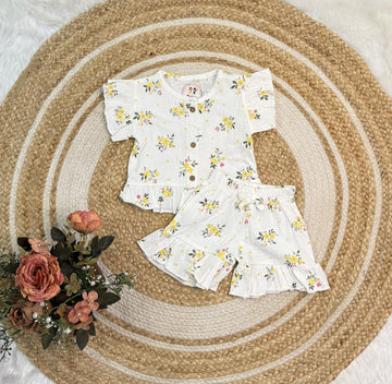 Co-ord Set for Girls - Yellow Flower