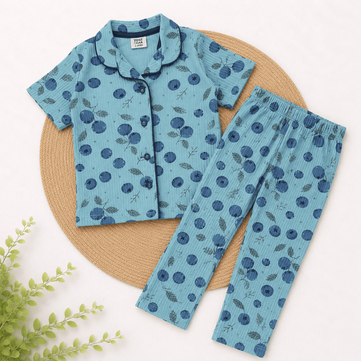 Half Sleeve Kids Night Suit -     Mint Green Blueberry Print