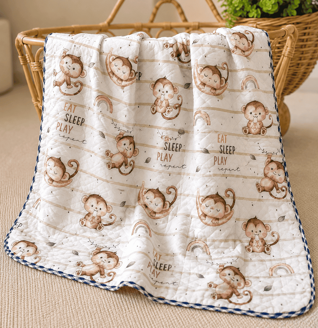 4 Layer Receiving Blanket - Monkey