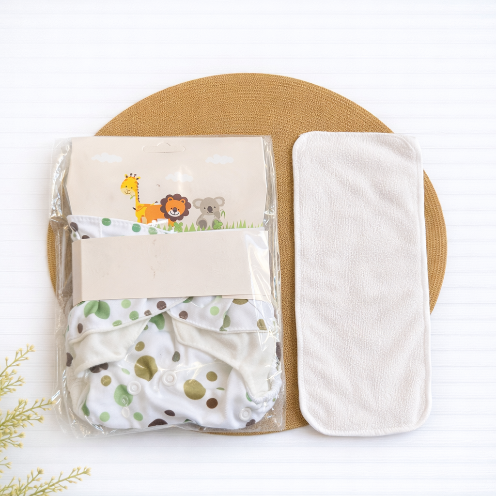 Cloth Diaper Adjustable & Reusable with Pad -Green Dots