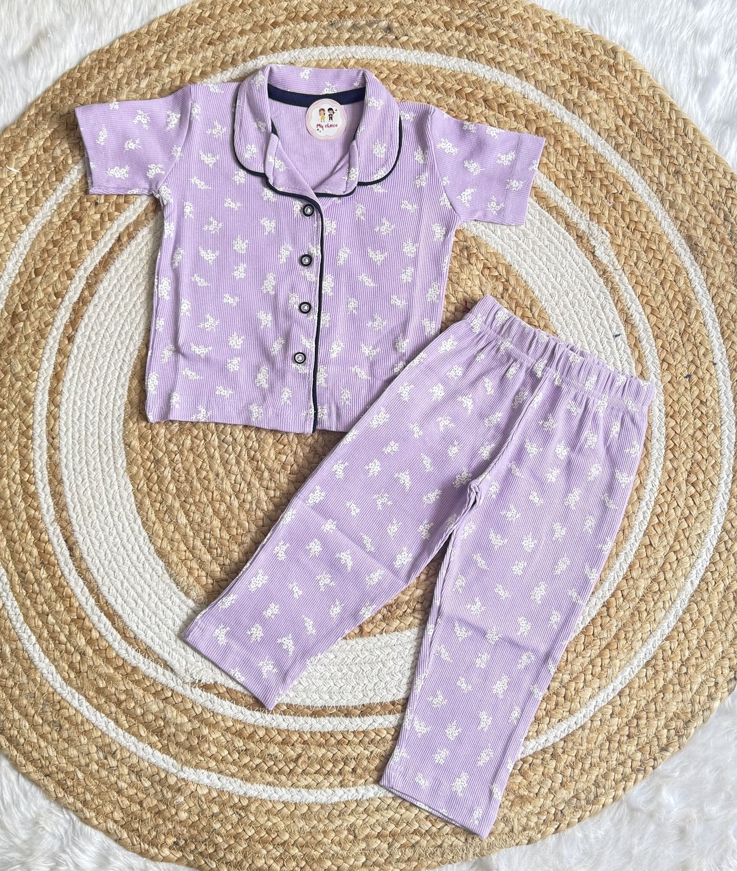 Half Sleeve Kids Night Suit -     Lilac Floral