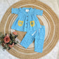 Muslin Girls Co-ords Set - Blue With Yellow Half hand