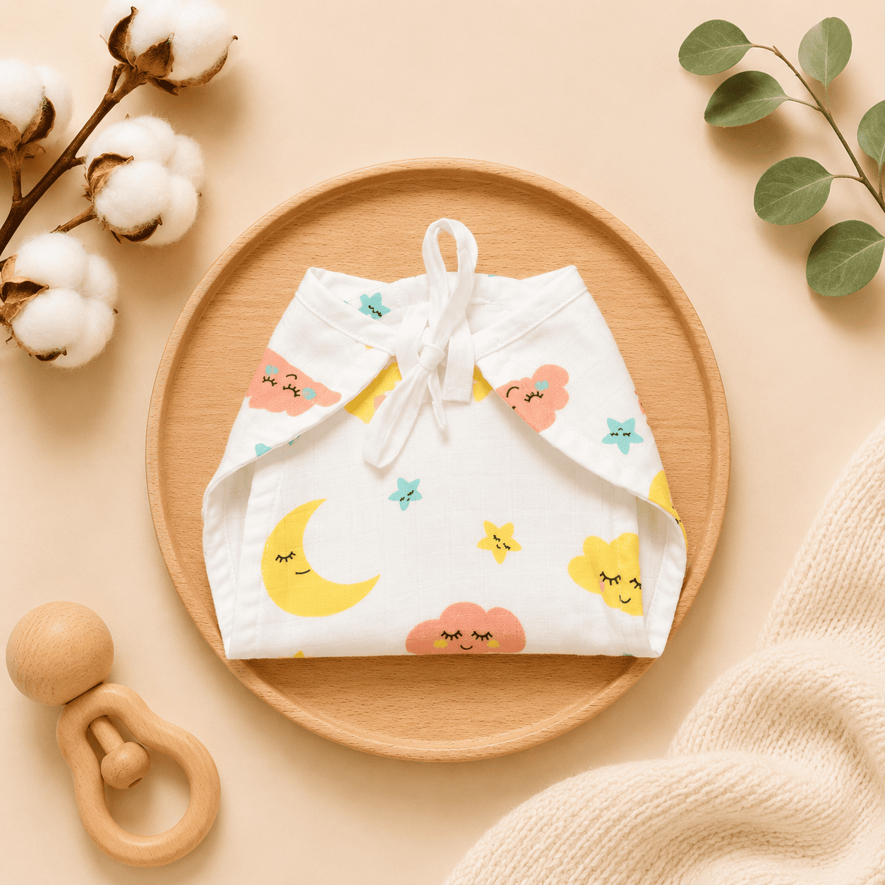 Muslin 6 layer Nappy- Moon and Cloud