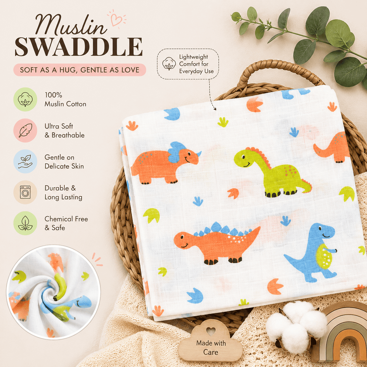 Muslin Swaddle - Dinosaur