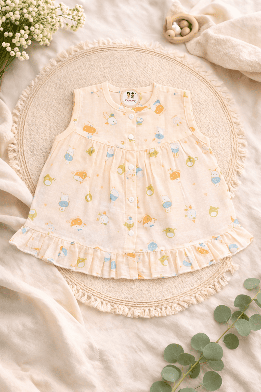 Premium Muslin Frock with Front Button