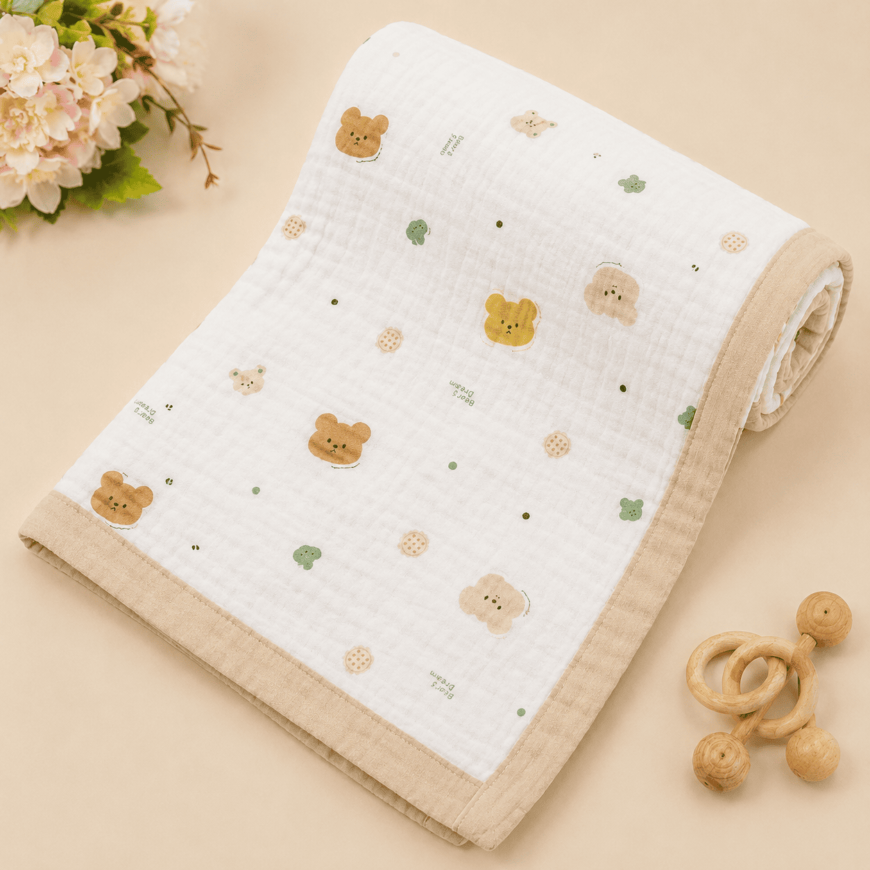 Muslin Receiving Blanket - Bear Cookies
