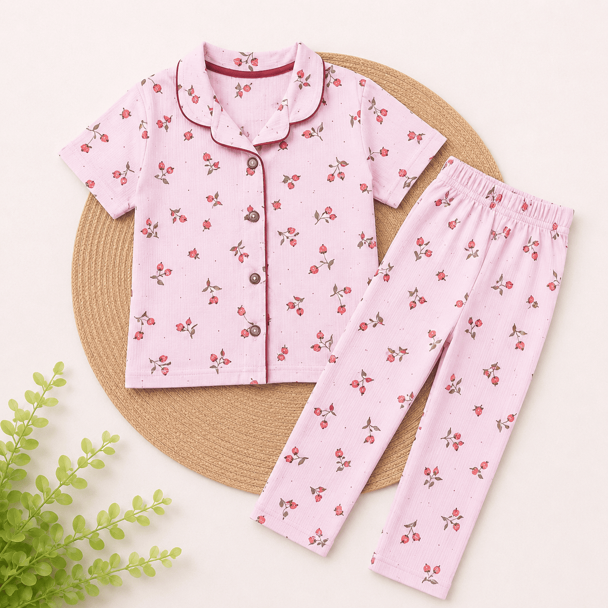 Half Sleeve Kids Night Suit -     Pastel Pink Berry